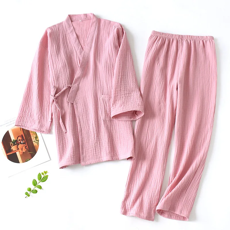 Men's and Women's Pajama Sets 100% Cotton Pajamas Two Pieces Japanese Kimono Set Sleepwear Nightwear Set For Couples