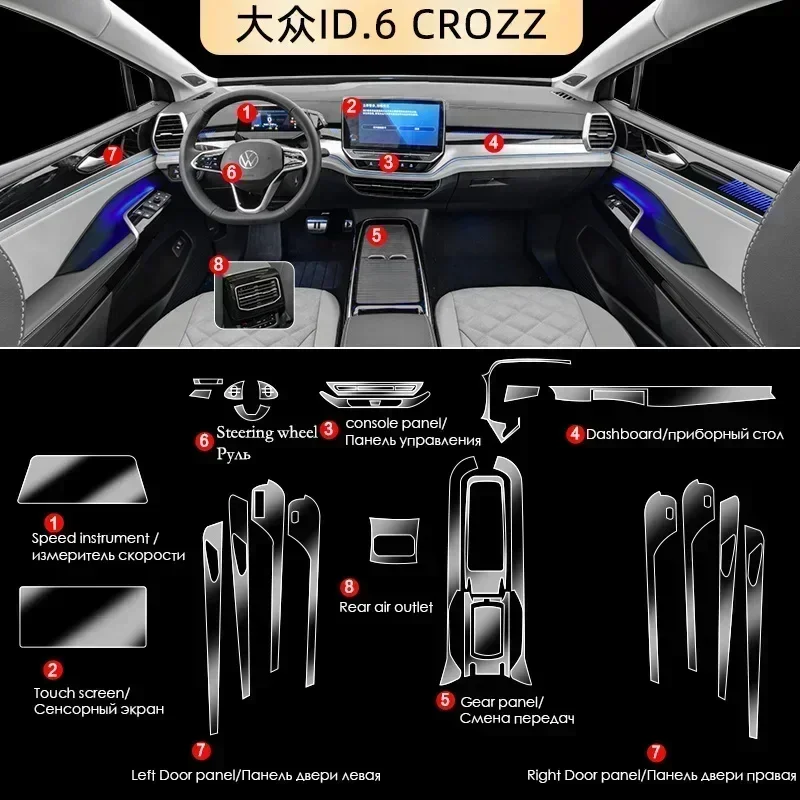

ТПУ для Volkswagen VW ID.4 ID 4 ID.6 ID 6 Crozz X Прозрачная пленка Наклейка для салона автомобиля Центральная панель управления шестерней двери