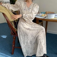 koamissa women floral retro maxi dress chiffon long sleeves v neck a line dreses chic korean vestidos dropshipping robe 2022