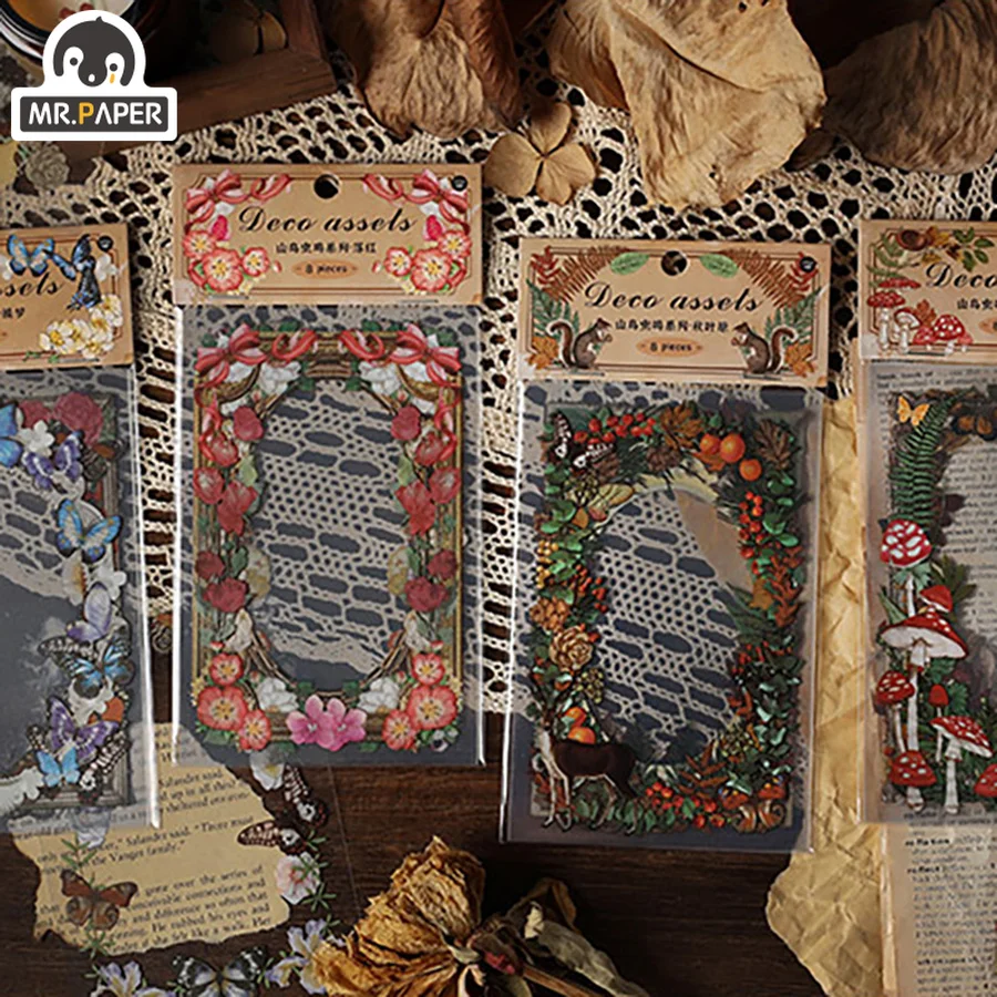 

Mr. Paper 4Styles Aesthetic Botanical Stickers Vintage Literature Butterfly Hand Account Material Decorative Stationery Stickers
