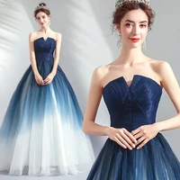 luxury gradient navy blue prom dresses a line strapless ball gowns wedding bridal evening party birthday gift for women vestidos