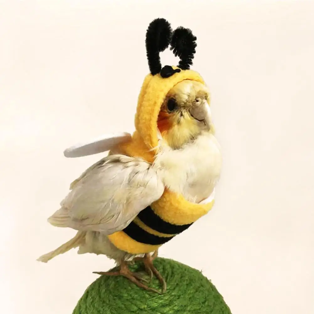 

Funny Bee Shaped Birds Clothes Flying Suit Parrots Costume Cosplay Winter Warm Hat Hooded Pet Accessories For Parakeet Cockatiel