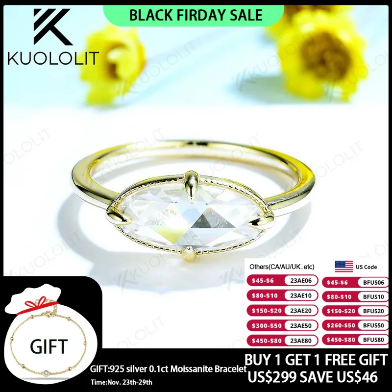 

Kuololit Rose Cut Moissanite Rings for Women MenSolid 18K 14K Yellow Gold Oval Cut Prong set for Wedding Engagement Birthday