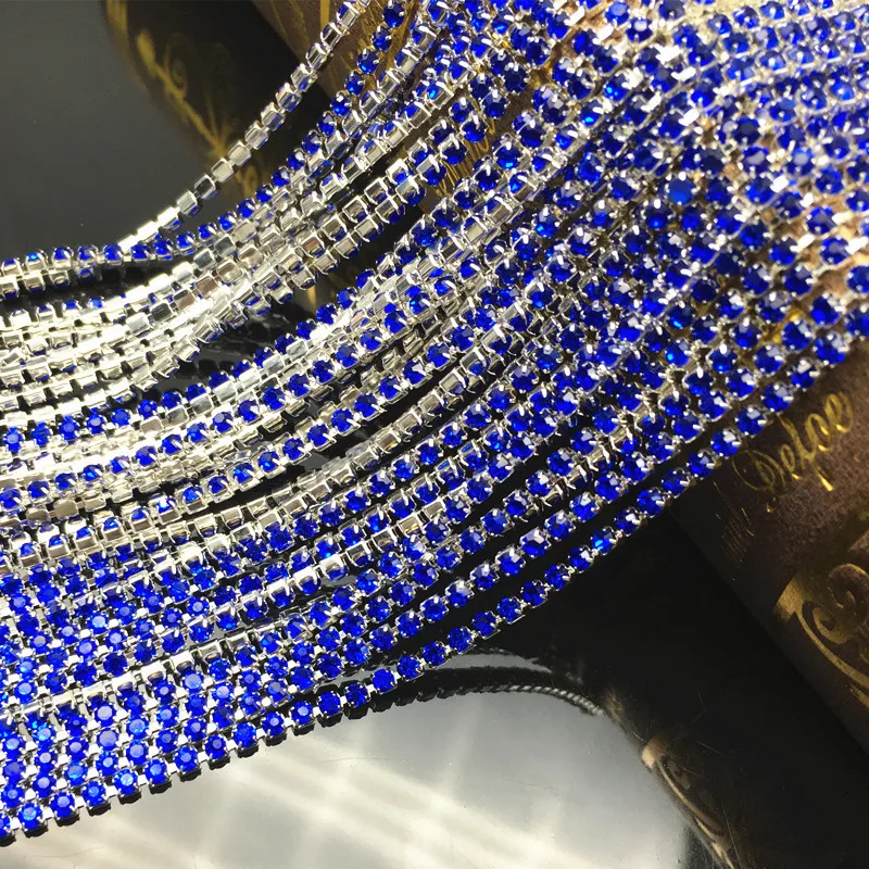 

MYC 1 Meter Shiny Multicolor Rhinestones Chain Silver Claw Base Chain Non Hotfix Strass Trim Sewing Rhinestones Chain Crafts