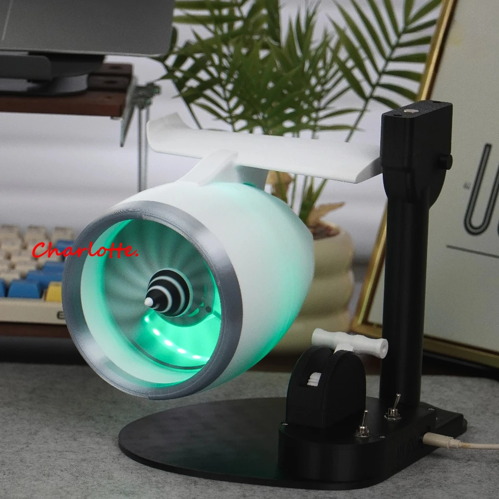 Фото Turbojet Fan Style Увлажнитель тумана с одной головкой Функция выдувания RGB Световые эффекты для спальни Гостиная Офисный стол Air Humi №4