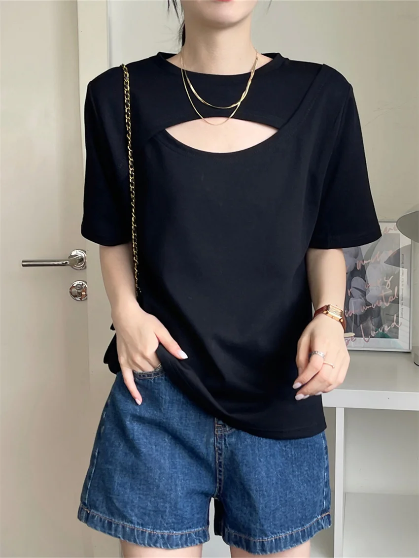 

Свободные женские футболки HziriP, модная однотонная шикарная летняя универсальная офисная одежда 2022, повседневные Новые облегающие футболки...