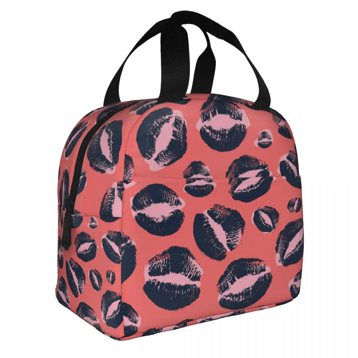 Leopard Kiss ,Lipstick Lunch Bento Bags Portable Aluminum Foil thickened Thermal Cloth Lunch Bag for Women Men Boy