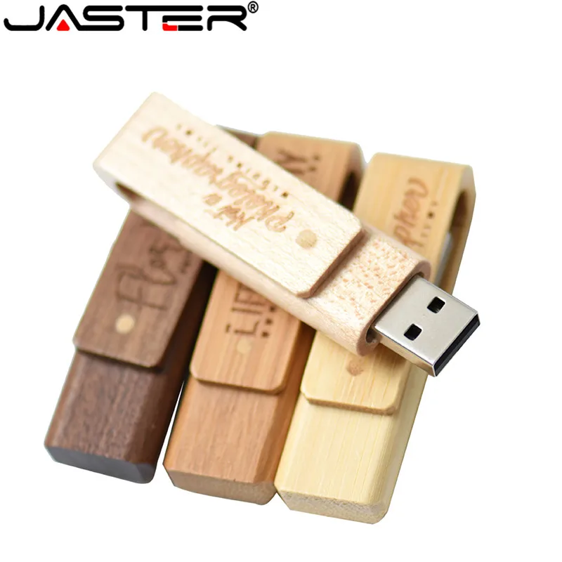 

JASTER USB 2.0 Flash drive walnut memory stick Creative gift Free Custom logo wooden rotatable Pen drive 4GB 8GB 16GB 32GB 64gb