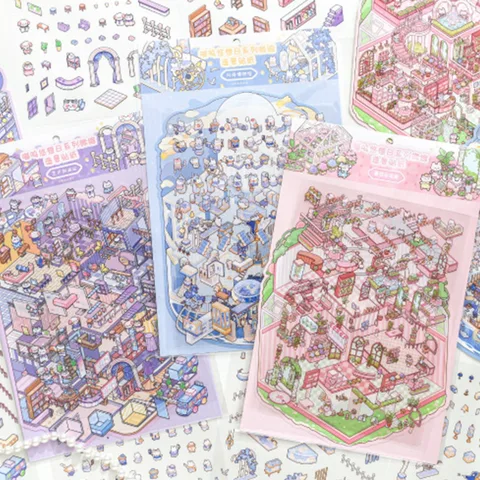 Миниатюрные пейзажные наклейки Meow Woo Thinking Day