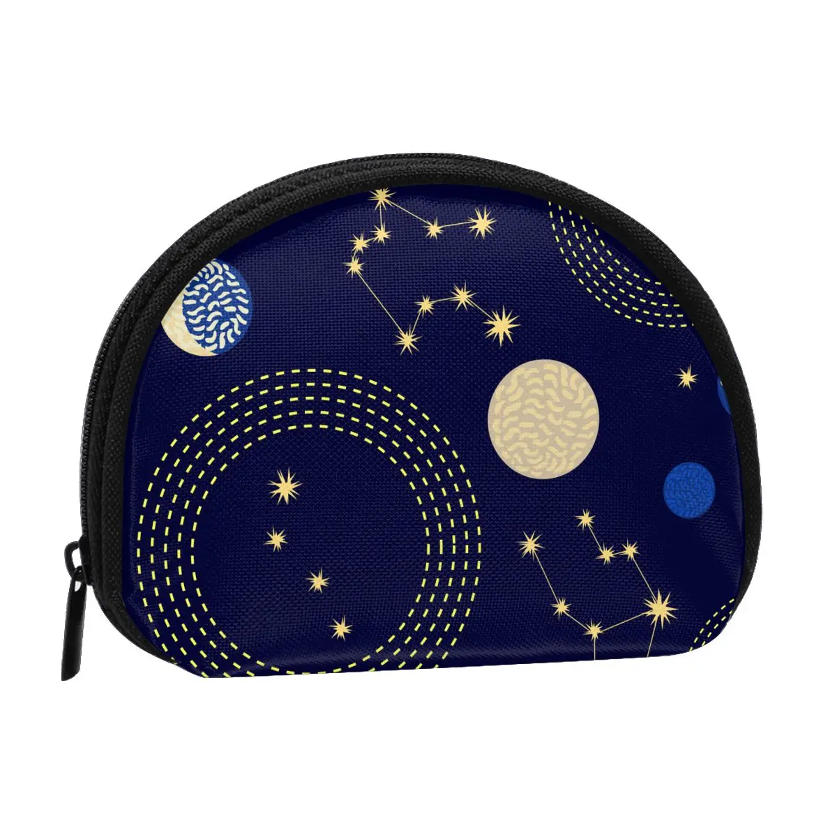 Zodiac Sky Constellations Crescent Moon And Circlres Classic Style Wallet Genuine Wallets Short Purse Card Holder Wallet Woman