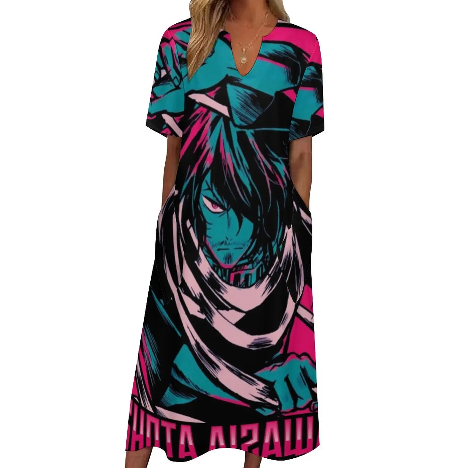 

My Hero Academia Dress AIZAWA SHOTA Kawaii Maxi Dress Street Fashion Bohemia Long Dresses Short Sleeve Graphic Oversize Vestidos