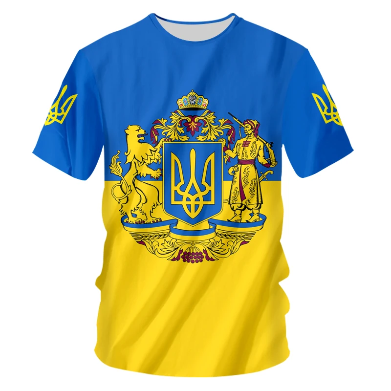 

2022 Fashion Ukraine Flag 3d Printing T-shirt Men's Short Sleeve T-shirt Summer Casual Letters Printed O Collared Sport T-shirt
