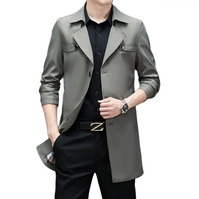 

2022Foreign Trade Large Size S-8XL Plus Fertilizer To Increase Solid Color Leisure Slim Fit All-match Gentleman Long Windbreaker