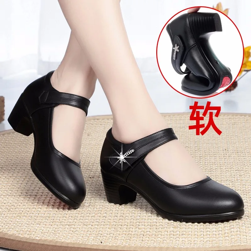 

Женские классические туфли с круглым носком, черные туфли-лодочки из искусственной кожи, женские повседневные милые офисные осенние туфли на высоком каблуке
