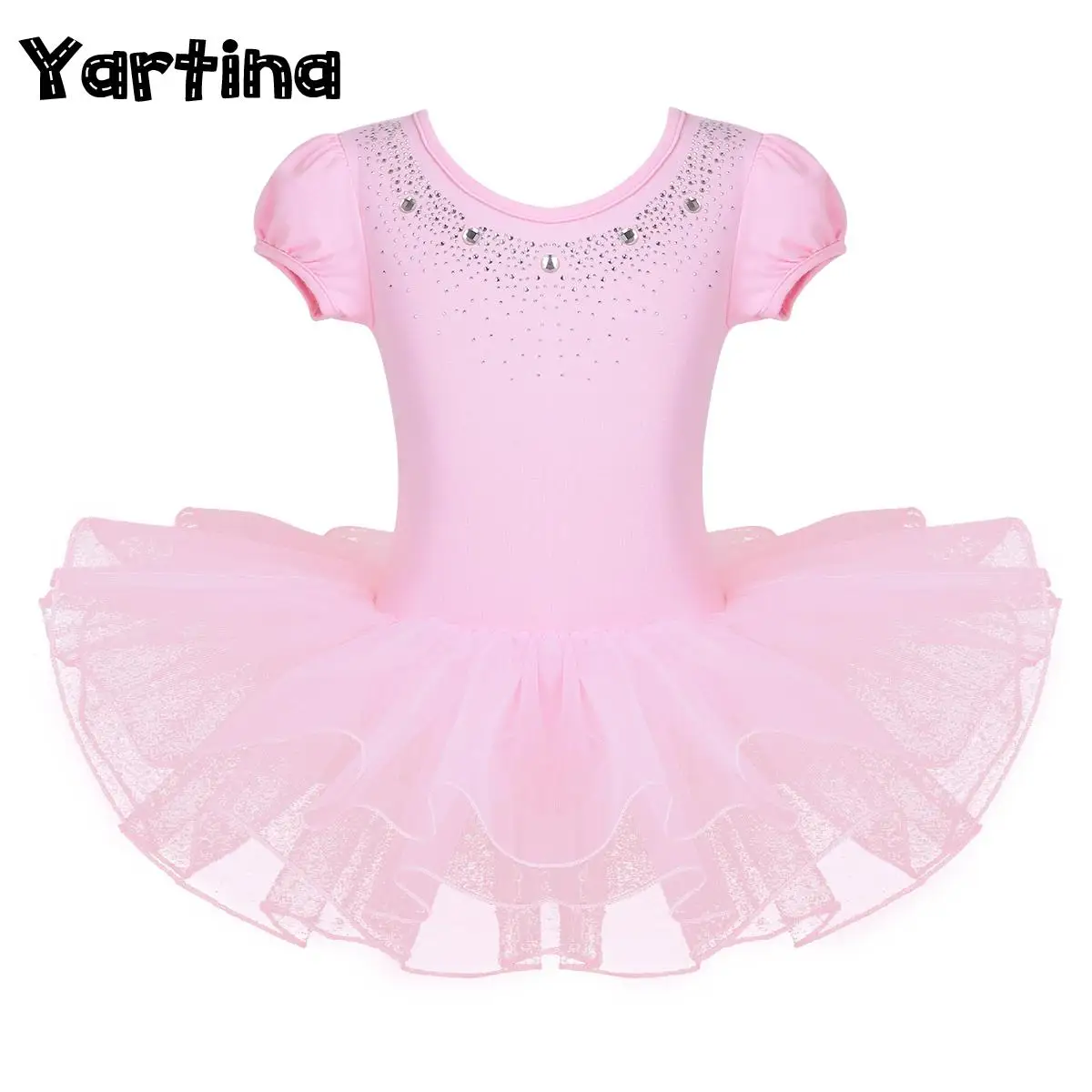 

Kids Girls Ballerina Tutu Dance Dress Sleeves Sparkly Rhinestones Ballet Jersey Leotards Dancewear Gymnastics Leotard Tutu Dress