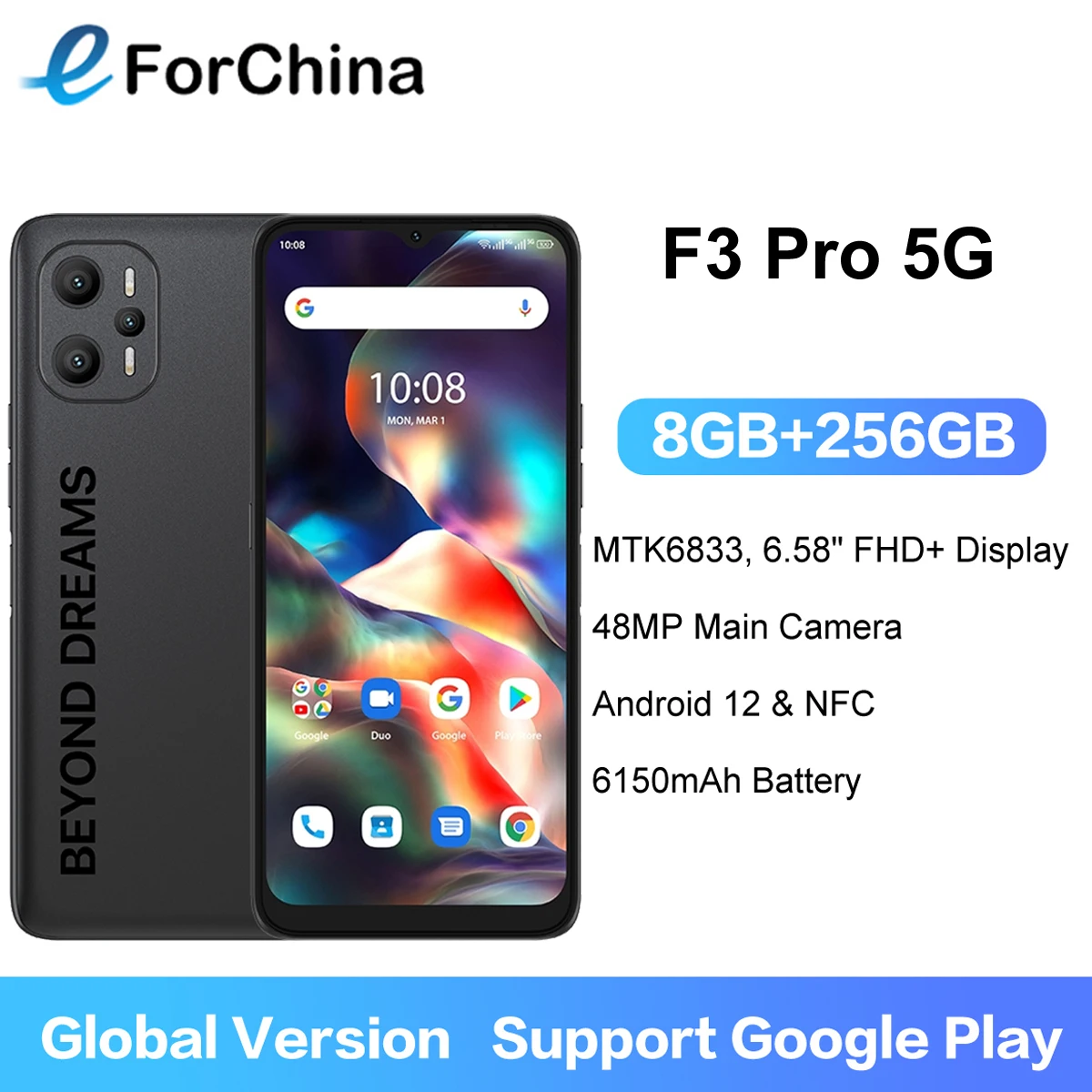 

UMIDIGI F3 Pro 5G Global Version 6.58" HD Screen Smartphone 8GB RAM 256GB ROM MTK6833 Octa Core 48MP Triple Camera 6150mAh Phone