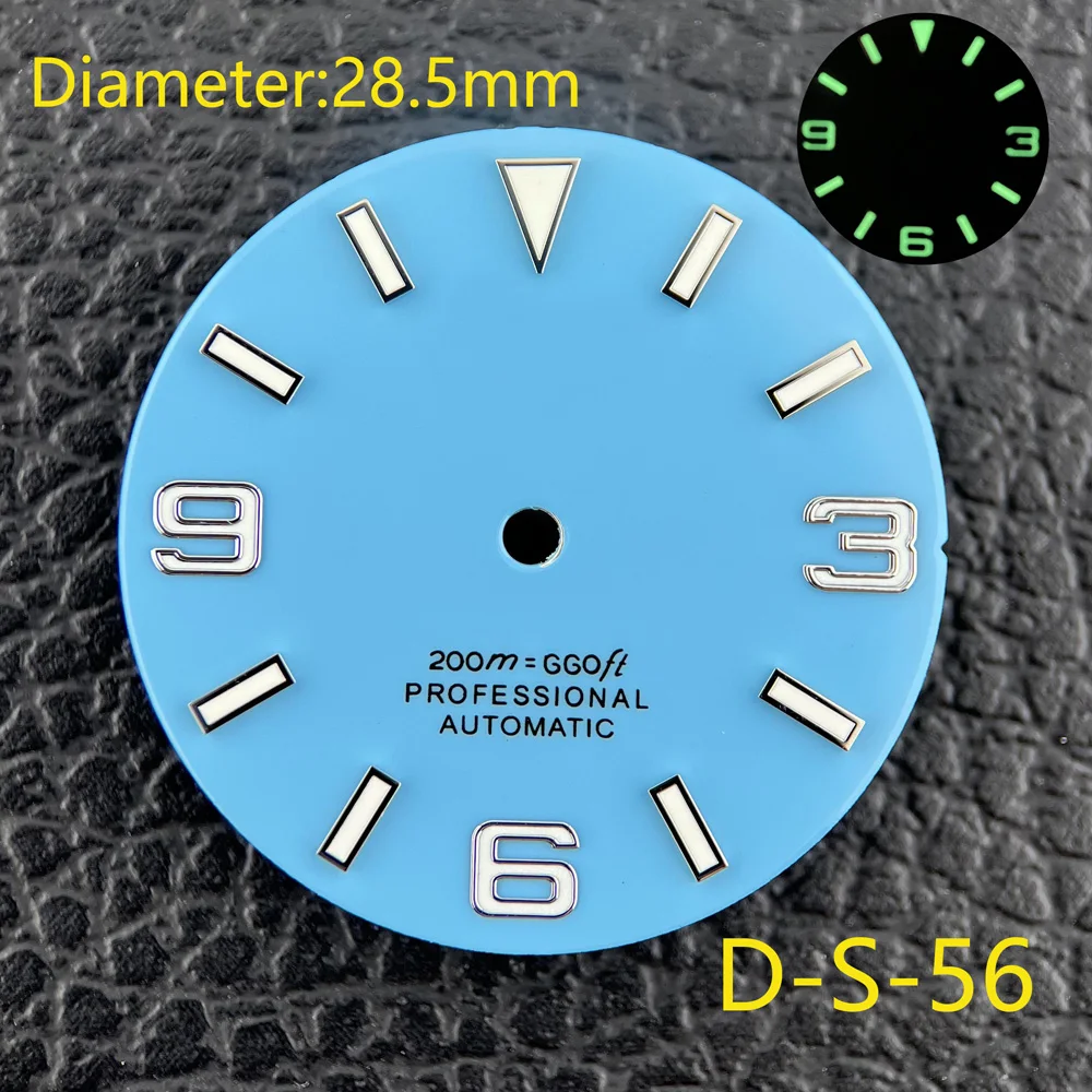 28.5mm SKX007 Dial Modified Green/Blu Luminous Dial Fit NH35 H36 Movement 3/3.8 O'clock With S Logo