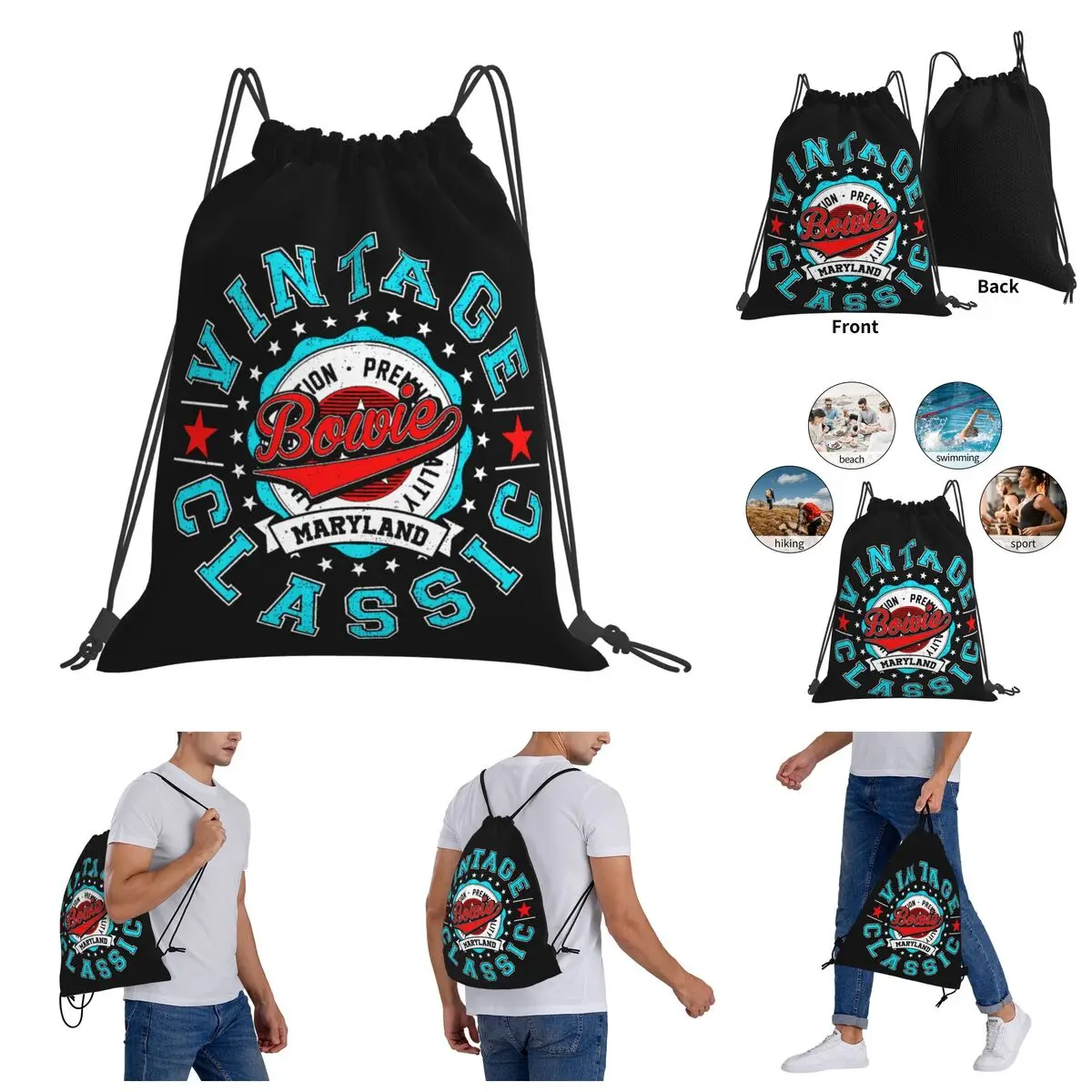 

Drawstring Bags Gym Bag Bowie Maryland Retro Vintage Aesthetic Classic Bo Backpack Geek Creative Blanket roll