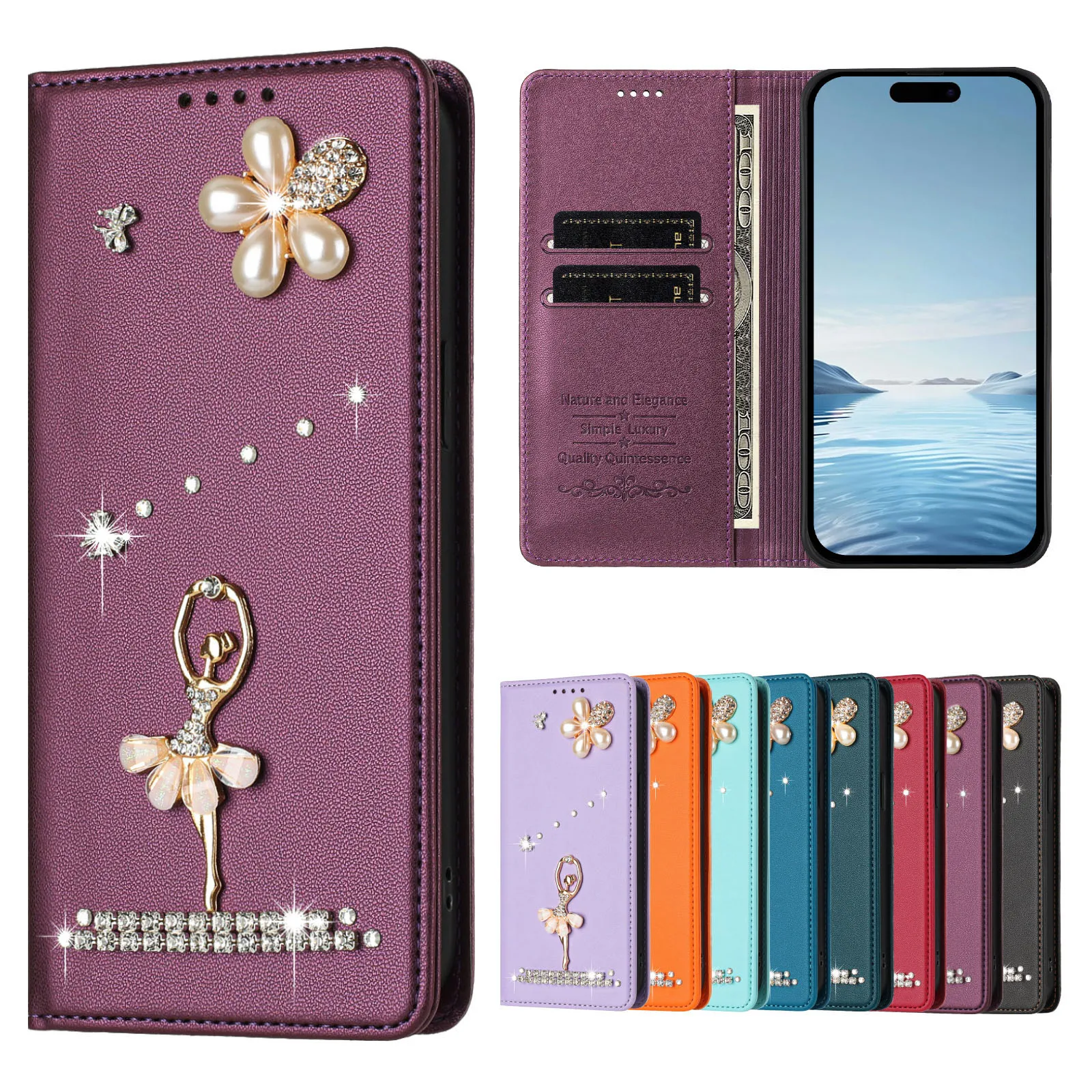 Фото Чехол-флип с дизайном «Балерина» для Nubia Z80 Ultra, Z70S, Z70, Z60, V80 Max, V70, Red Magic 10 Pro, магнитный, кожаный, с отделением для 2 карт и функцией кошелька №2