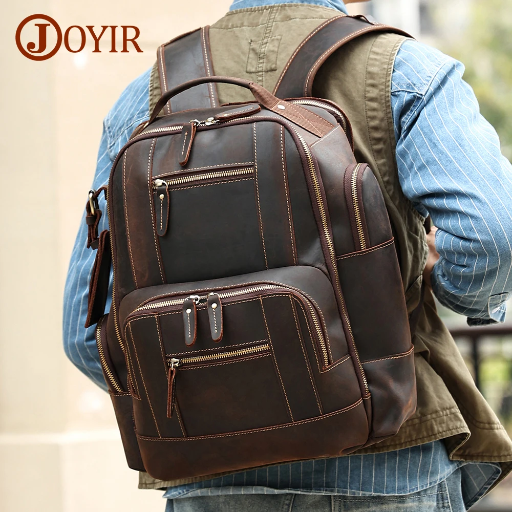 JOYIR Men's Vintage Genuine Leather Backpack 15.6" Laptop Bag Large Capacity Business Travel Hiking Daypacks School Rucksack