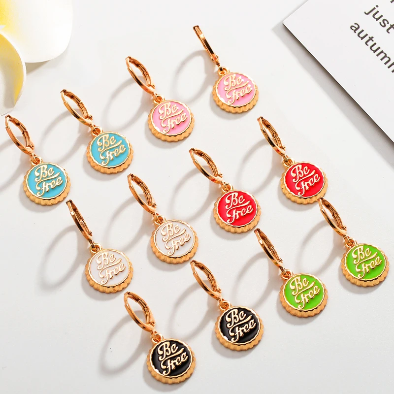 

2Pair Colorful Beverage Bottle Cap Enamel Charm Drop Oil Alloy Pendant Earring Party Unique Hoop Earring Girl Summer Cute Jewelr