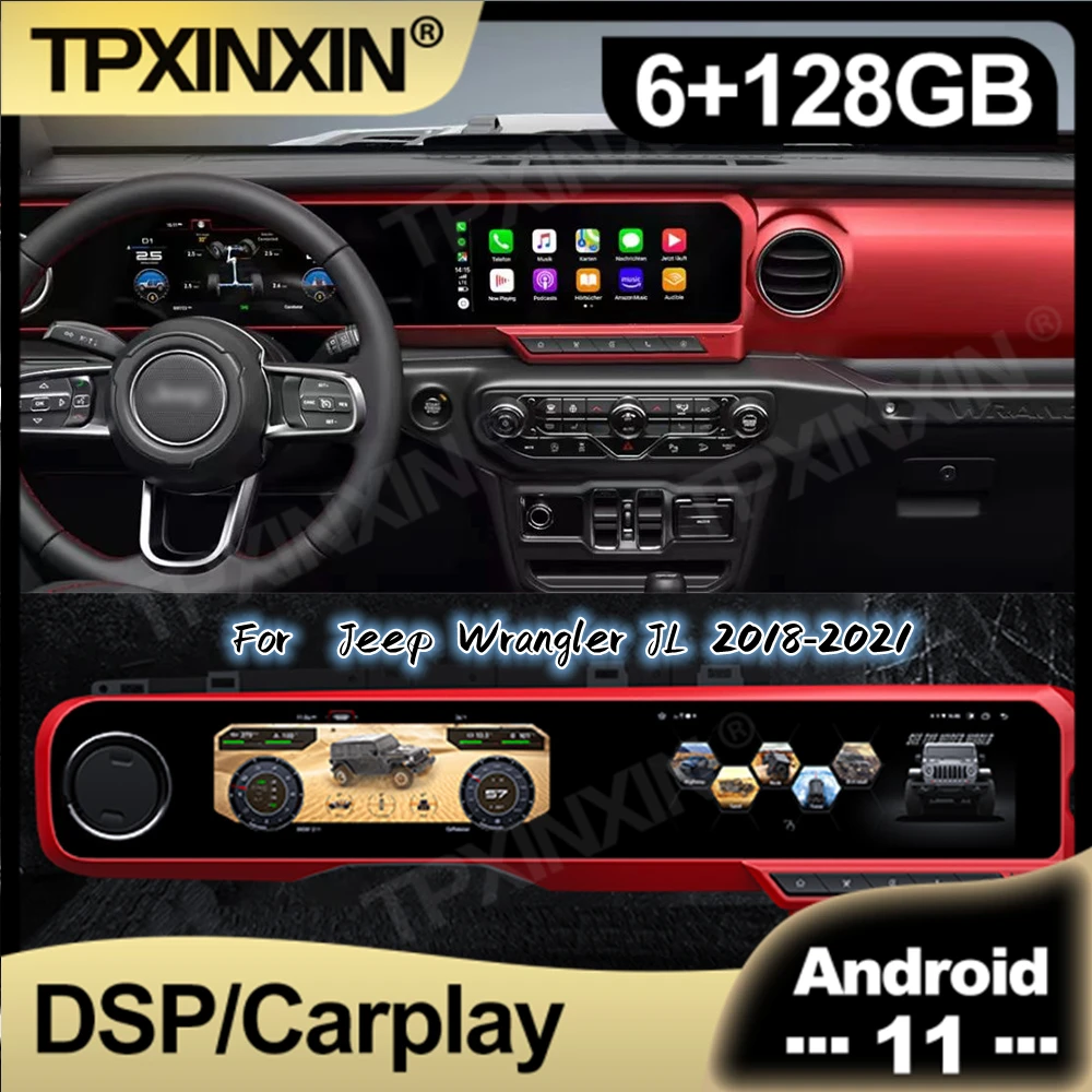 Strip screen Android 11.0 Car Radio For Jeep Wrangler JL 2018 - 2021 Multimedia Auto Video DVD Player Navigation Stereo GPS Unit