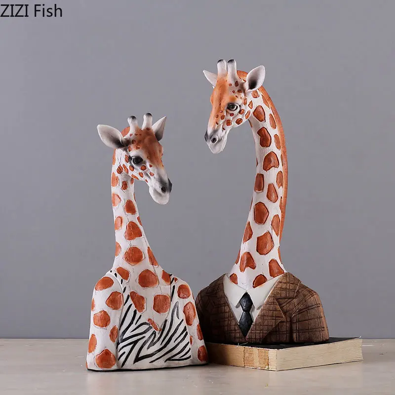 

Creative Giraffe Gentleman Sculpture Desk Decoration Ornaments Painted Giraffe Animal Statue Resin Crafts Modern Home Decor