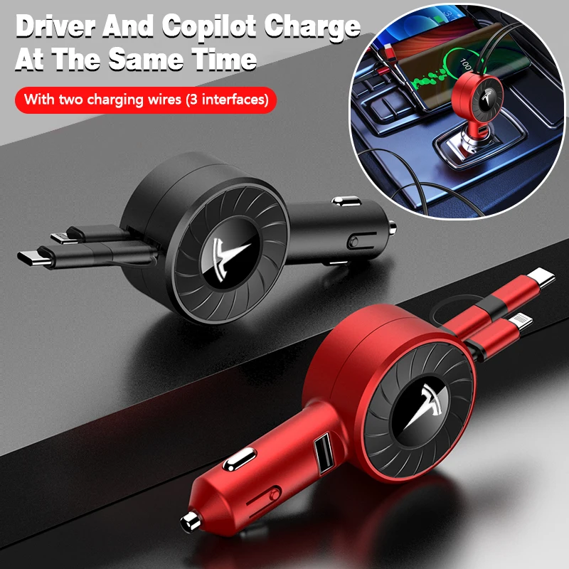 

3 Interfaces Car Charger Iphone Android Typec USB Adapter Mobile Phone Charger for Tesla Model 3 Model Y Model X Model S 2022