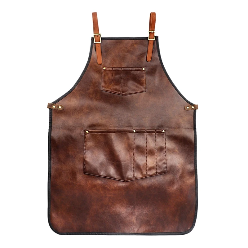 

SEWS-PU Leather Waterproof Straps Barber Apron For Women Men Barber Cooking Restaurant Waitress