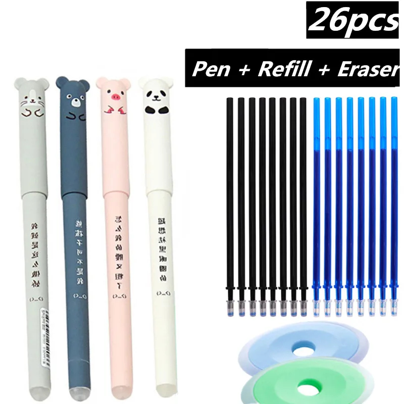 

26pcs Erasable Ballpoint Pens with Refill Eraser 2022 Kids School Supplies Teacher Office Stationery 0.5mm Neutral Needle Pen