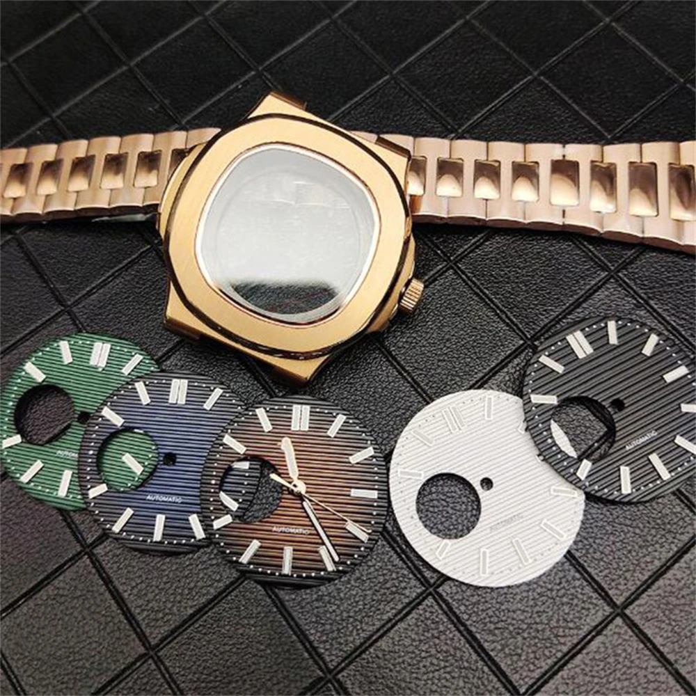 40mm Stainless Steel Rose Gold Watch Case Strap Pointers with Hollowed Dial for NH38 Movement Accessories Sapphire Mirror Case