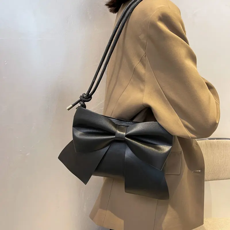 

MBTI Fashion PU Bowknot Sac A Main Femme Solid Concise Sac A Main Femme Elegant Korean Style Daily Zipper Women Shoulder Bag