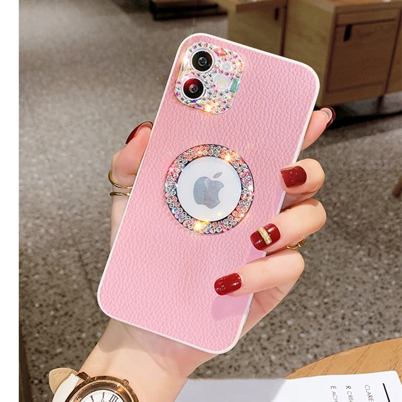 

Camera Lens Diamond Crystal Bling Glitter Leather Soft Phone Case For iPhone 13 Pro Max 12 11 X XS XR 7 8 Plus SE Luxury Cover