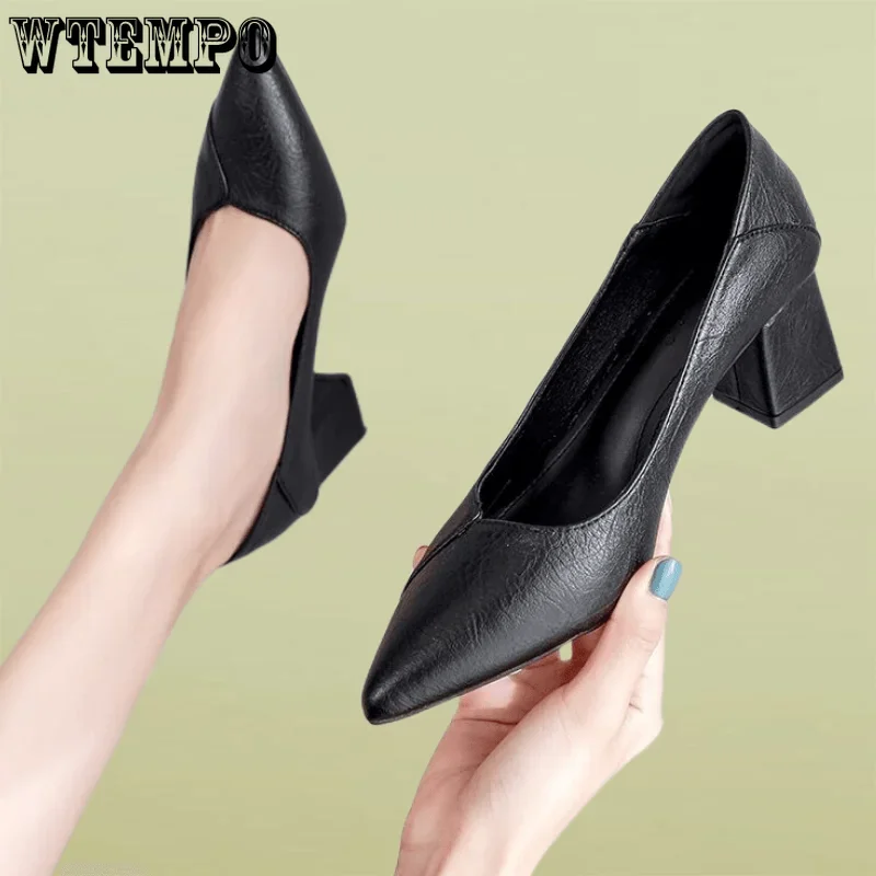 

WTEMPO Leather Shallow Women's High Heels Shoes Black Pointed Toe Women Pumps Thin Female Office Shoe Wholesale Dropshipping