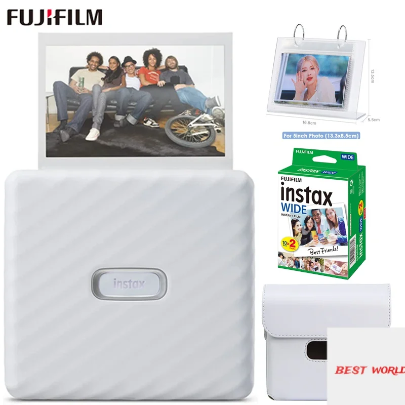 

Широкоформатный принтер Fujifilm Instax Link для смартфона, серый/белый (дополнительно 210 широкая пленка, 20 листов + сумка для чехла + набор для настол...