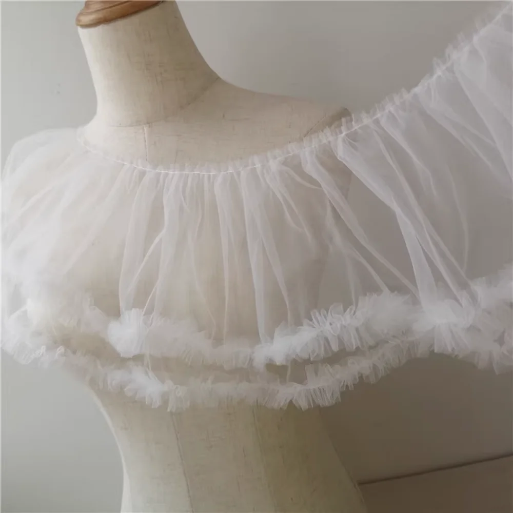 

17CM Wide White Black Soft Pleated Chiffon Lace Collar Applique Fabric Folded Sewing DIY Crafts Ribbon Trim Bridal Dress Hem