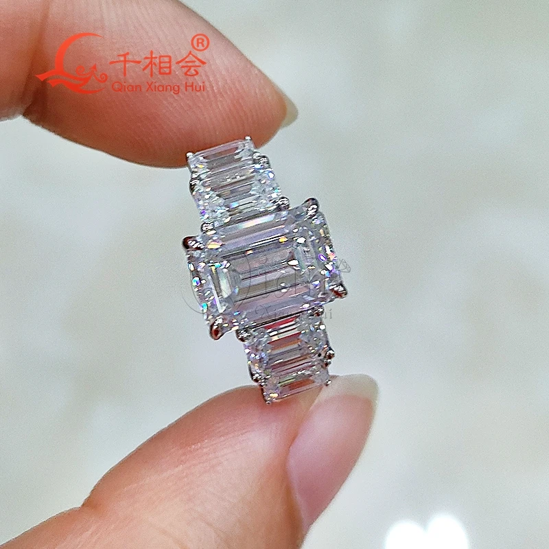 7*10mm 5pcs emerald shape Sterling 925 Silver half band Moissanite Ring women Diamonds Male fine Jewelry gitf