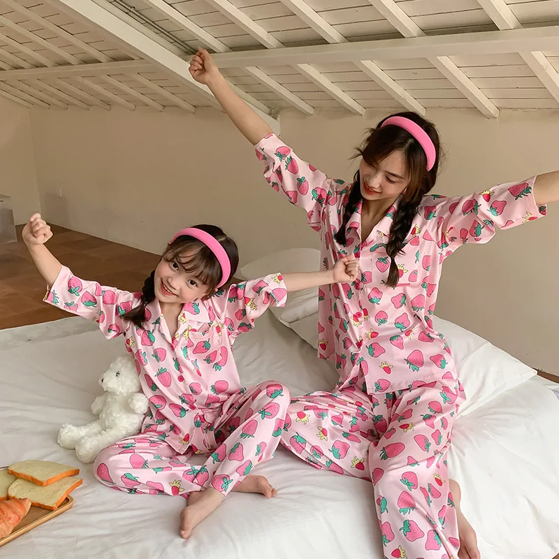 

Family Matching Pajamas Sets Like Mother Like Daughter Summer Spring Homewear Mom Baby Girls Coming-Home Outfit Women Sleepwear
