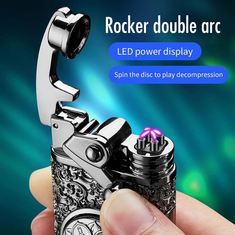 

USB Rocker Double-arc Cigarette Lighter Three-dimensional Relief Rotary Control Decompression Cigarette Lighter Smoking Items