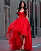 luxurious red high low prom birthday dress 2022 sweetheart beads sequin evening party gown robe de soiree vestidos longo