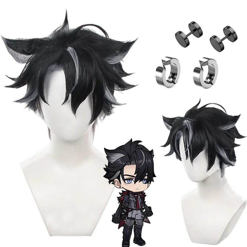

Game Genshin Impact Fontaine Wriothesley Cosplay Wig Earring Gradient Heat Resistant Synthetic Adult Wig Halloween Party Men Wig