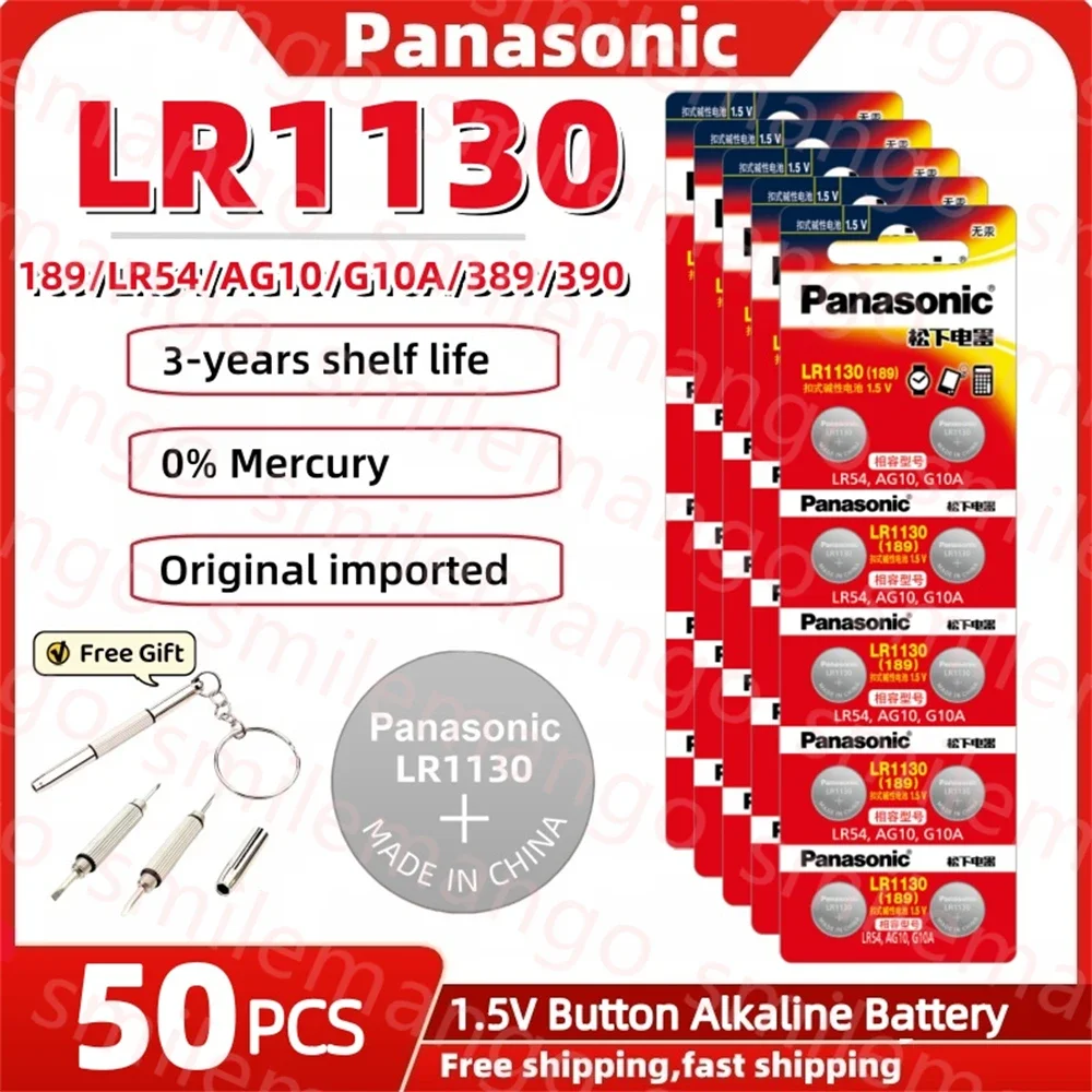 Щелочная батарейка Panasonic 186 LR1130 AG10 SR1130 389 LR54 SR54 1 5 В для часов калькулятора