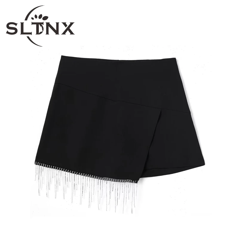 

SLTNX 2023 Summer Skirts Woman Fashion 2022 Black with TASSEL Mini Skirts Female Elegant Loose Sexy Short Skirt Ladies Clothes