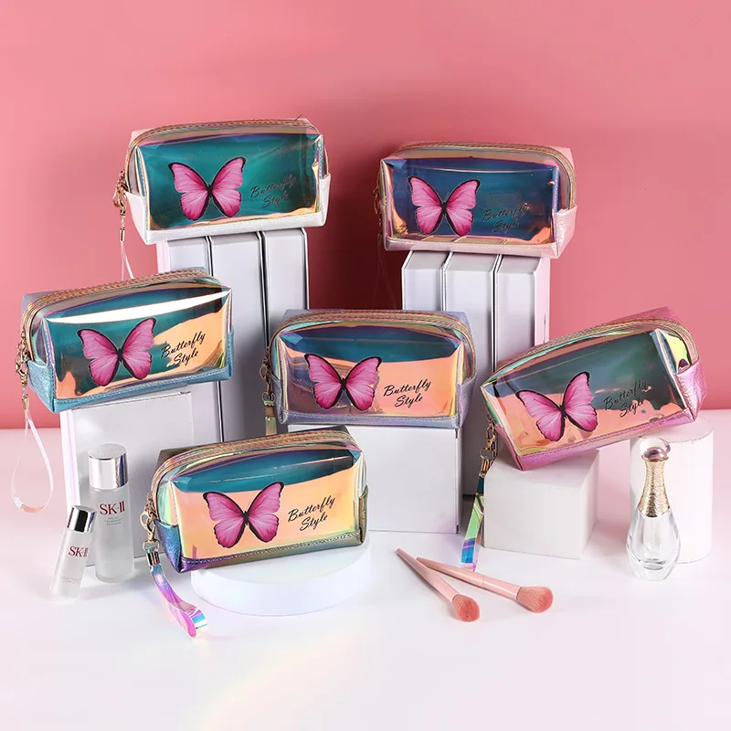 

Women Laser Butterfly Cosmetic Bag Waterproof Clear MakeupBag Travel Zipper Makeup Organizer Toiletry Beauty Case Portable Pouch