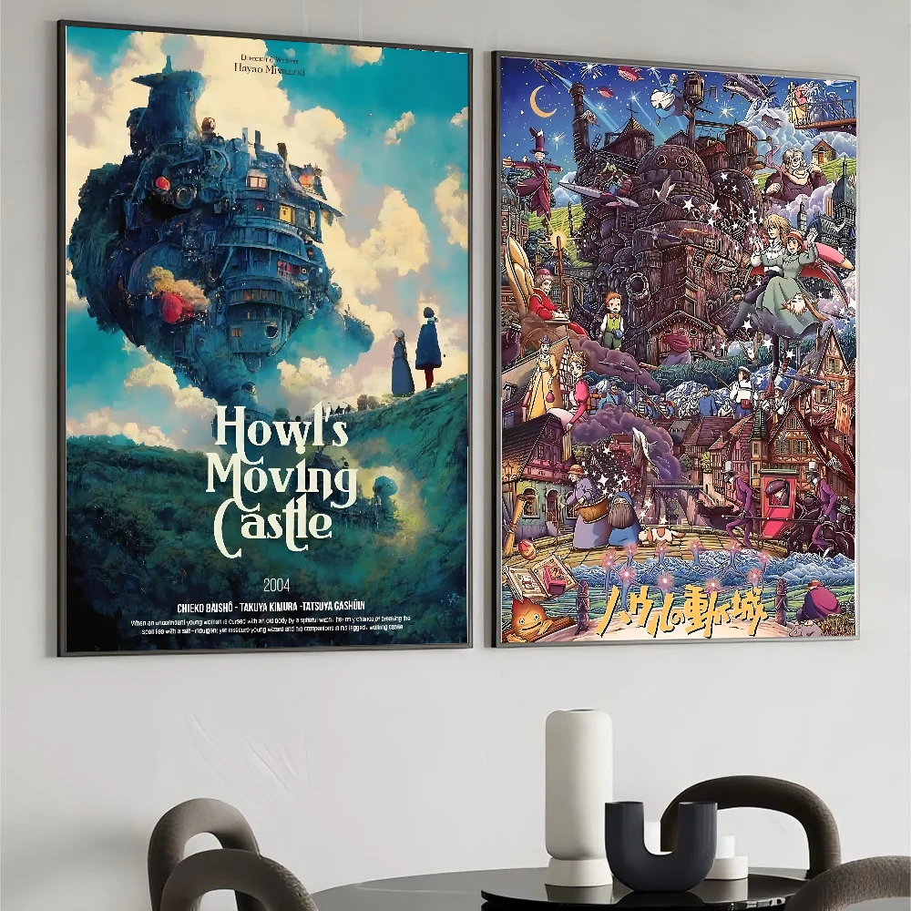 Anime Poster Paper Print Home Living Room Bedroom Entrance Bar Restaurant Cafe Art Painting Decoration H-Howls Moving Castle-e