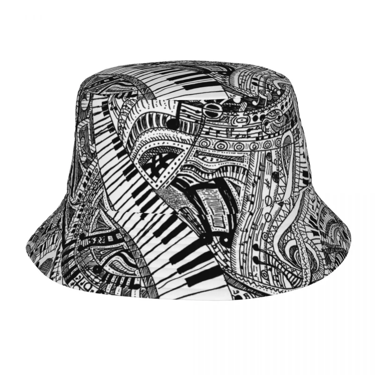 Стильные музыкальные заметки каракули с клавиатурой пианино Панама шляпа