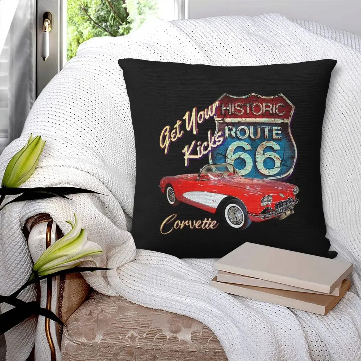 1956 Chevy-Bel Air Car Street Hot Rod Antique - Route 66 наволочки для подушек удобные диванные подушки