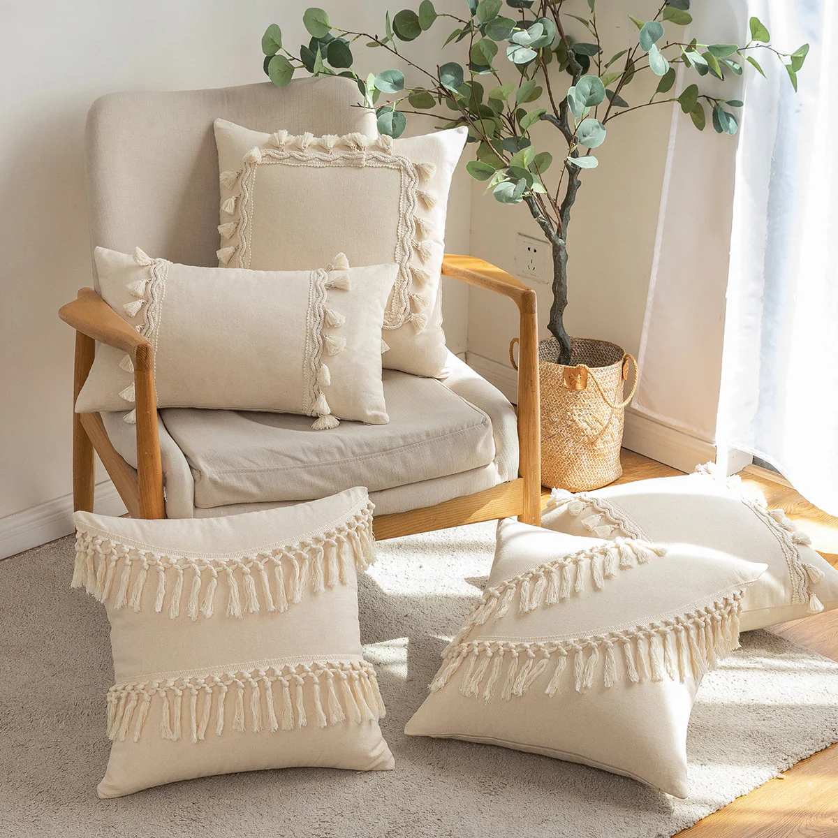 

Pendant Cotton Lace Decorative Throw Pillow Case 30x50cm 45x45cm Morocco Beige Tassel Cushion Cover For Living Room Home Decor