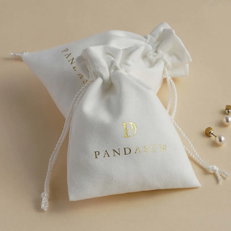 White Suede Gift Bags 3x4inch 3.5x4.7inch  4x6inch 4.7x6inch Custom Jewelry Logo Dust Sack Makeup Flannel Drawstring Pouches