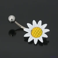 1 6x10mm bar cute sunflower belly ring surgical steel navel piercing bar summer women jewelry plant belly button rings accessory